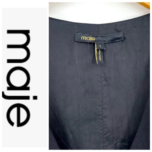 💕SALE💕 MAJE Black Silk Crepe Short Sleeve Mini Dress - Picture 8 of 12